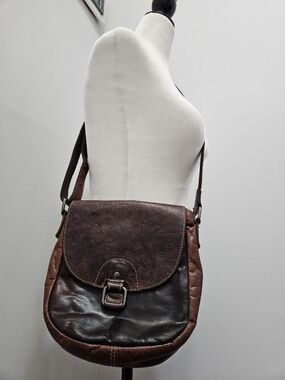 Jack Georges Women's Brown Leather Floral-Embossed Crossbody Bag